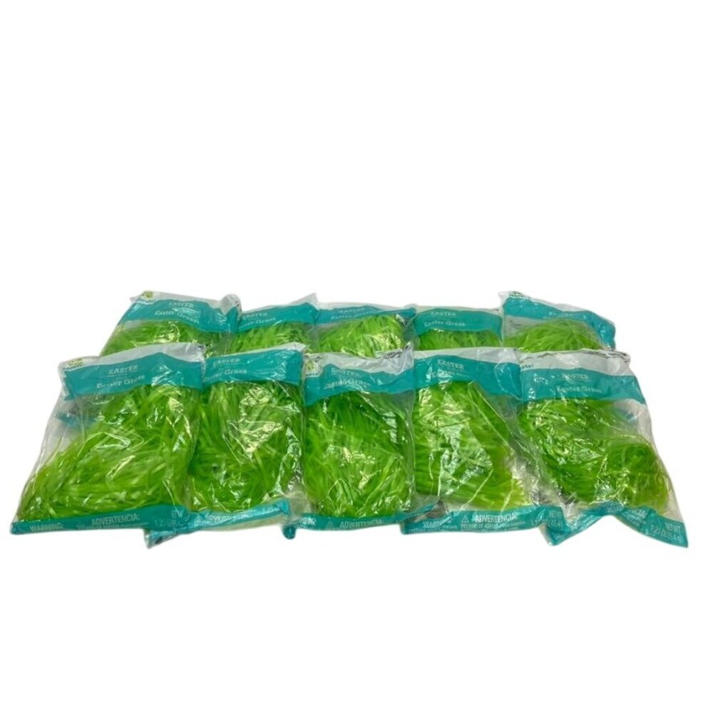 Lot of 10 Green Easter Grass Packs 1.25 oz Each Basket Filler Holiday Party Gift